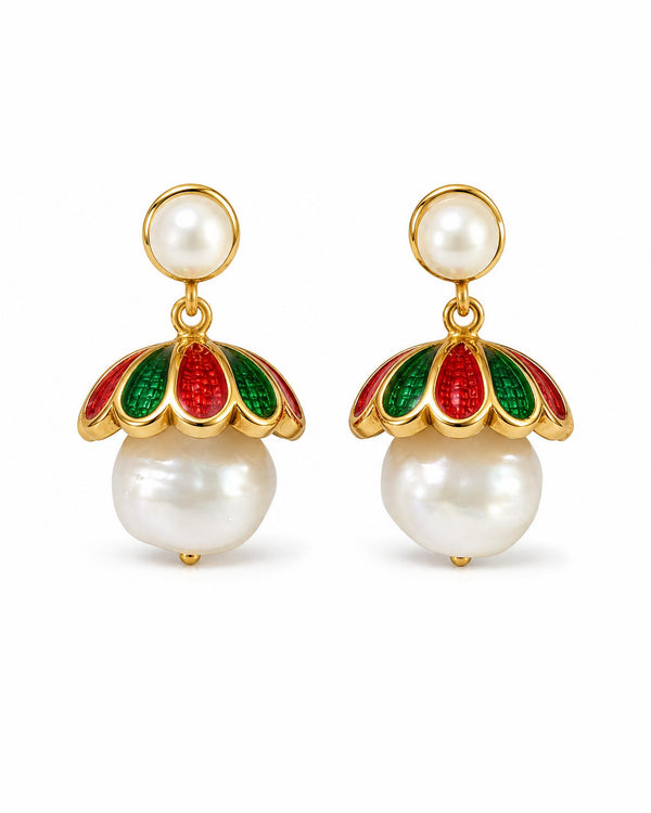 Festive Meenakari Pearl Drop Jhumka-Style Earrings