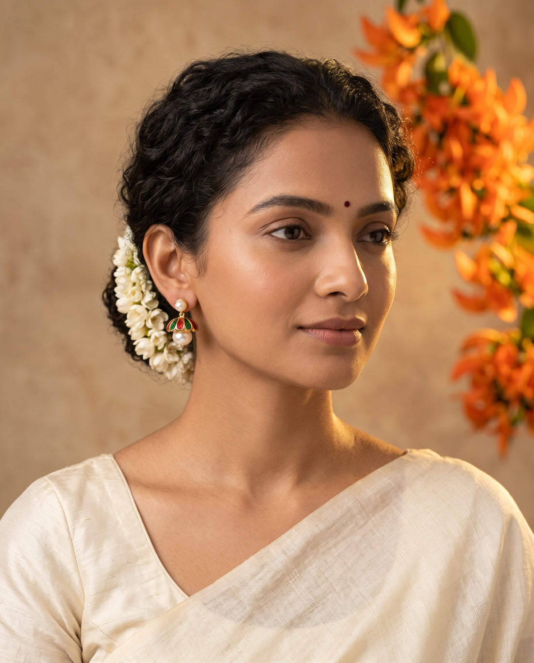 Festive Meenakari Pearl Drop Jhumka-Style Earrings