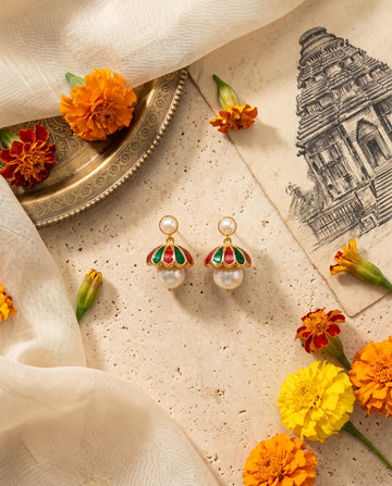 Festive Meenakari Pearl Drop Jhumka-Style Earrings