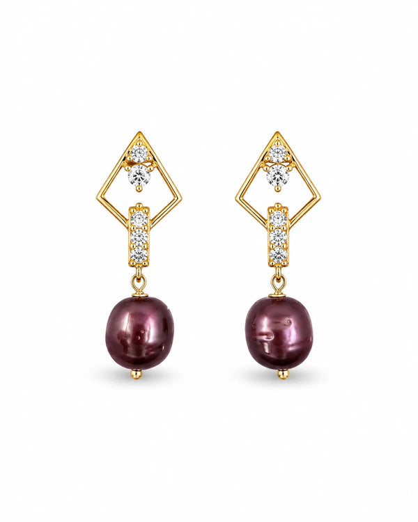 Art Deco Diamond-Accent Purple Pearl Dangle Earrings