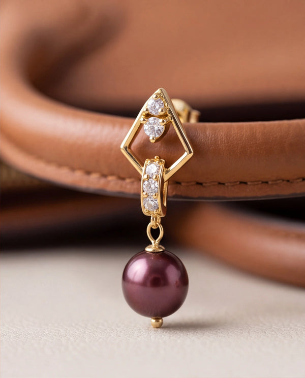 Art Deco Diamond-Accent Purple Pearl Dangle Earrings