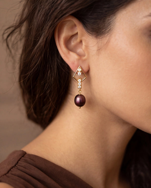 Art Deco Diamond-Accent Purple Pearl Dangle Earrings