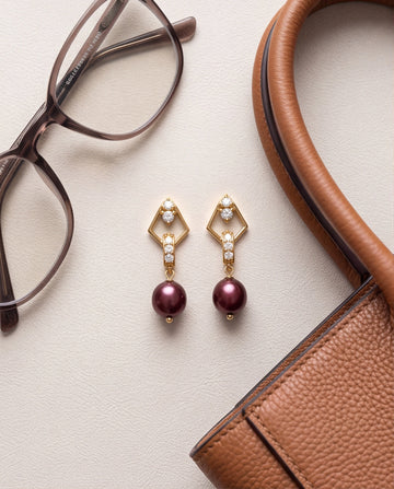 Art Deco Diamond-Accent Purple Pearl Dangle Earrings