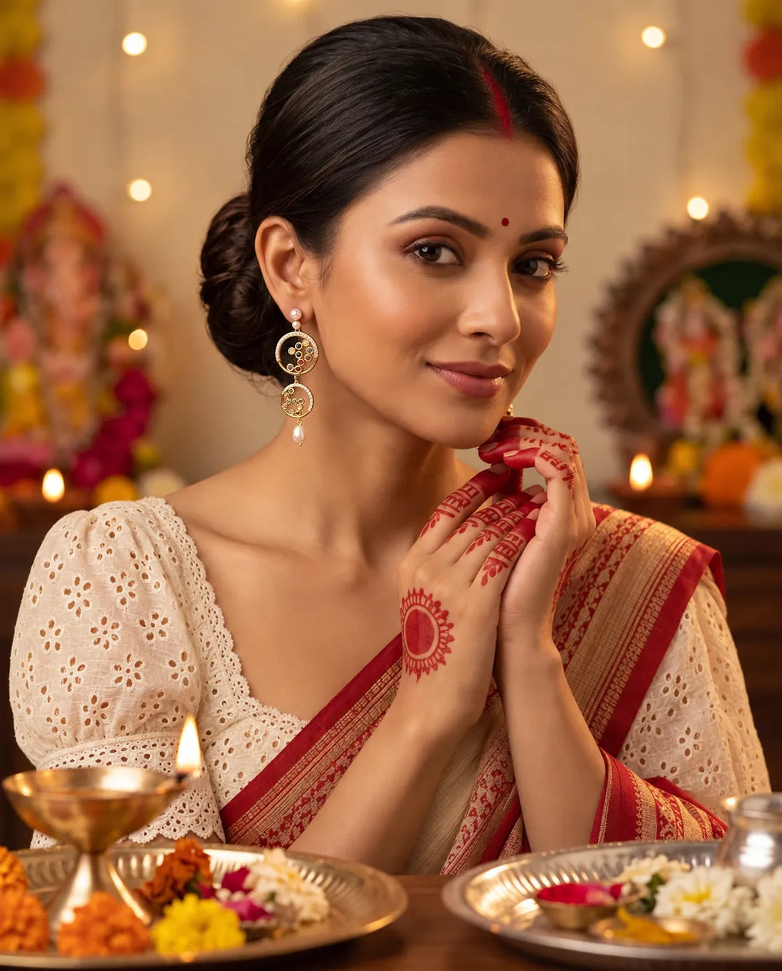 Gold-Tone Tiered Circle Drop Pearl Earrings with Multicolour CZ