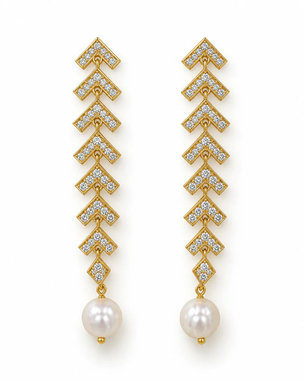 Gold-Tone Geometric Chevron Linear Pearl Drop Earrings