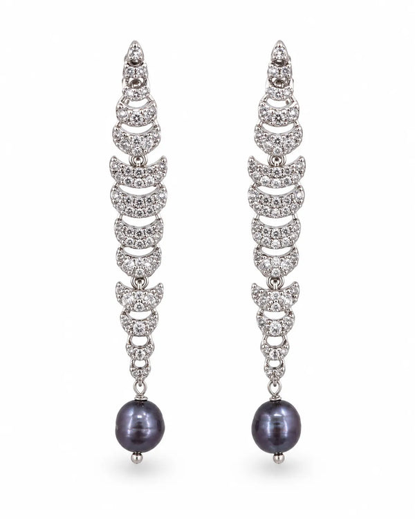 Silver-Tone Articulated Crescent Linear Drop Pearl Earrings