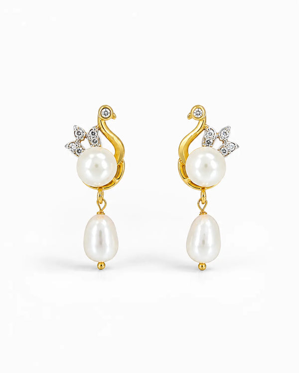 Regal Swan Pavé CZ & Pearl Drop Earrings
