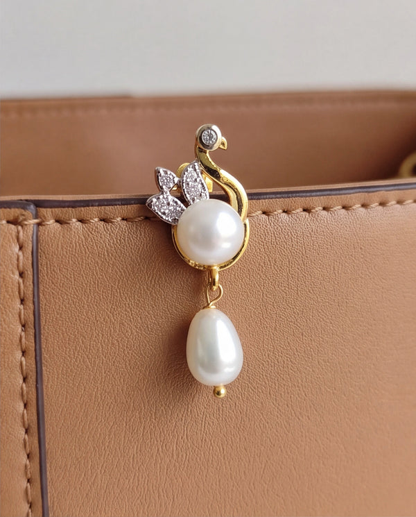 Regal Swan Pavé CZ & Pearl Drop Earrings