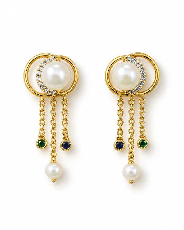 Gold-Tone Interlocking Circle Pearl Drop Earrings