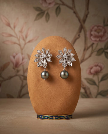 Silver-Tone Geometric Starburst Pearl Earrings