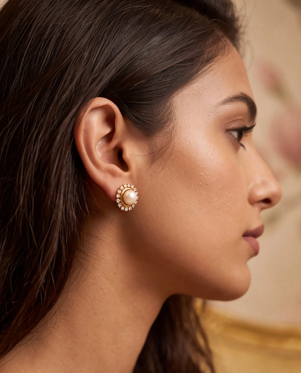 Gold-Plated Classic Pearl Stud Earrings