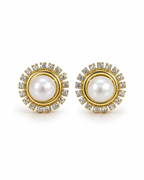 Gold-Plated Classic Pearl Stud Earrings