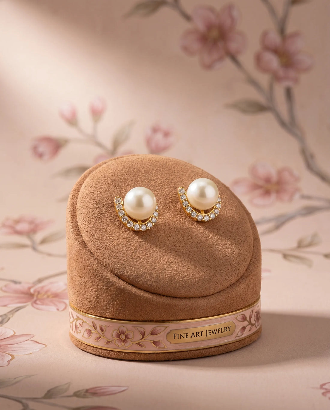 Gold-Plated Crescent Pearl Stud Earrings