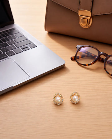 Gold-Tone Pearl & Arch Openwork Cubic Zirconia Stud Earrings