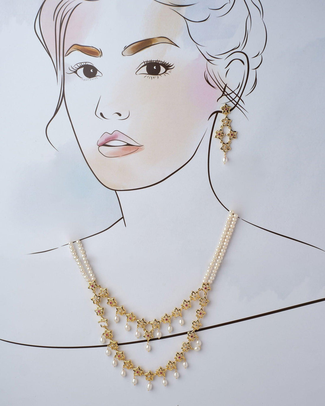 The Scotch Mist- Golden Embellished Pearl Necklace Set - Chandrani Pearls