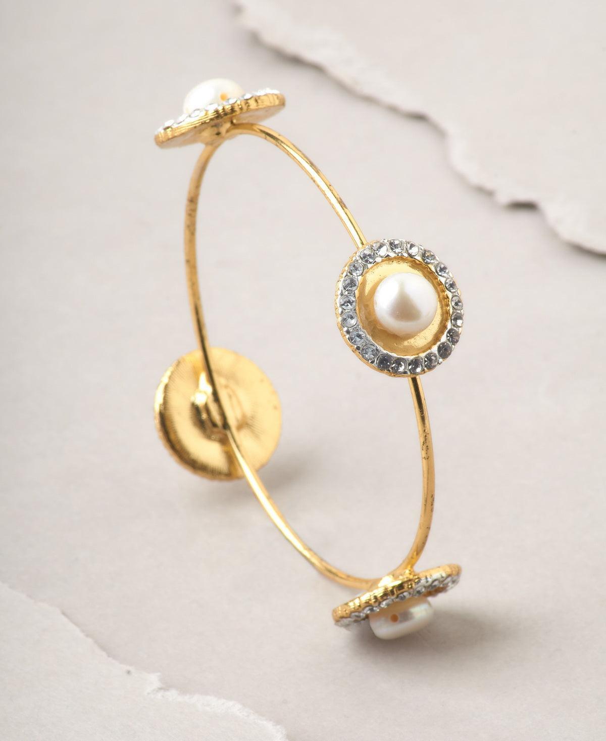 Timeless Golden Disc Pearl Bangle - Chandrani Pearls