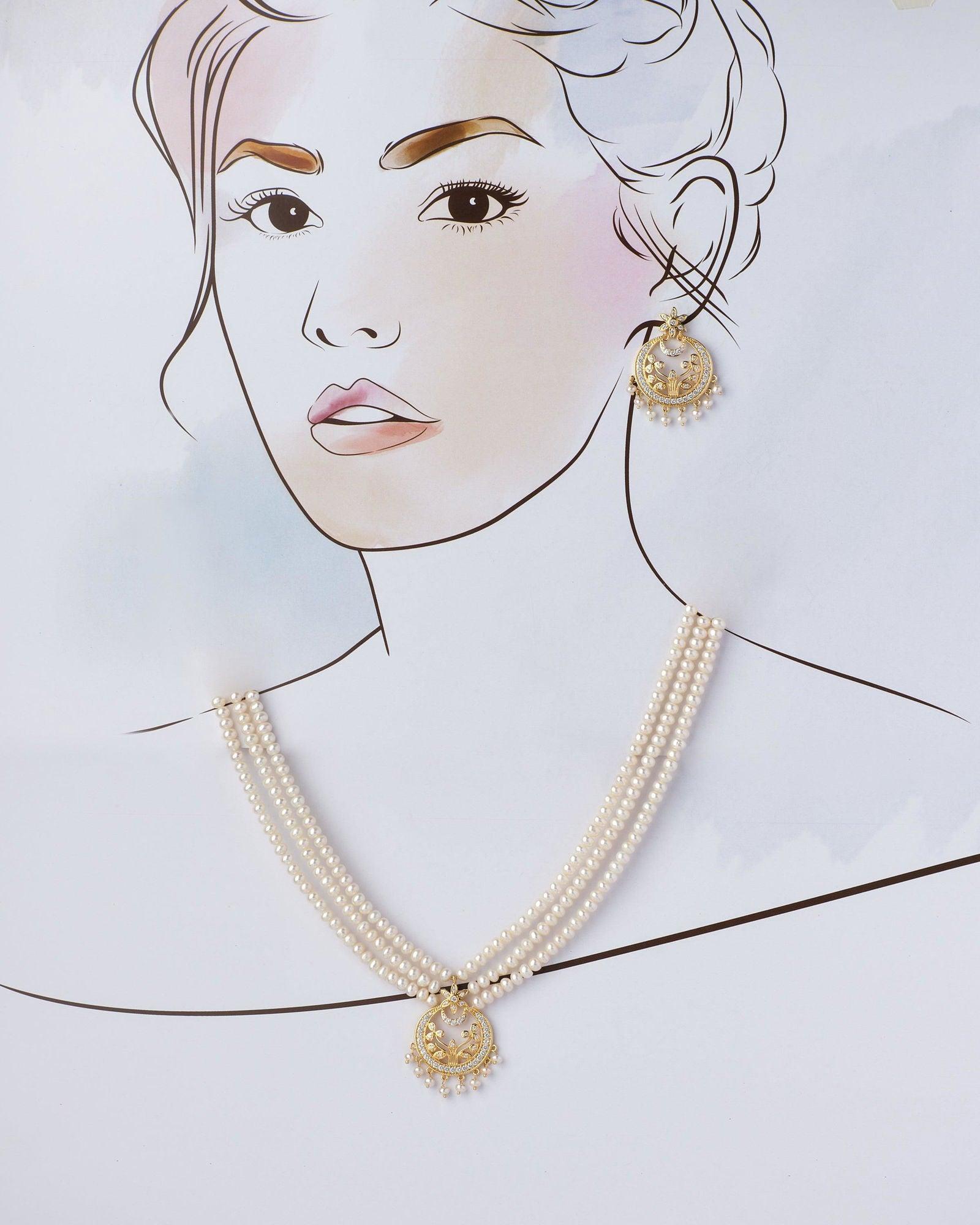 Traditional AD Pearl Necklace Set - Chandrani Pearls