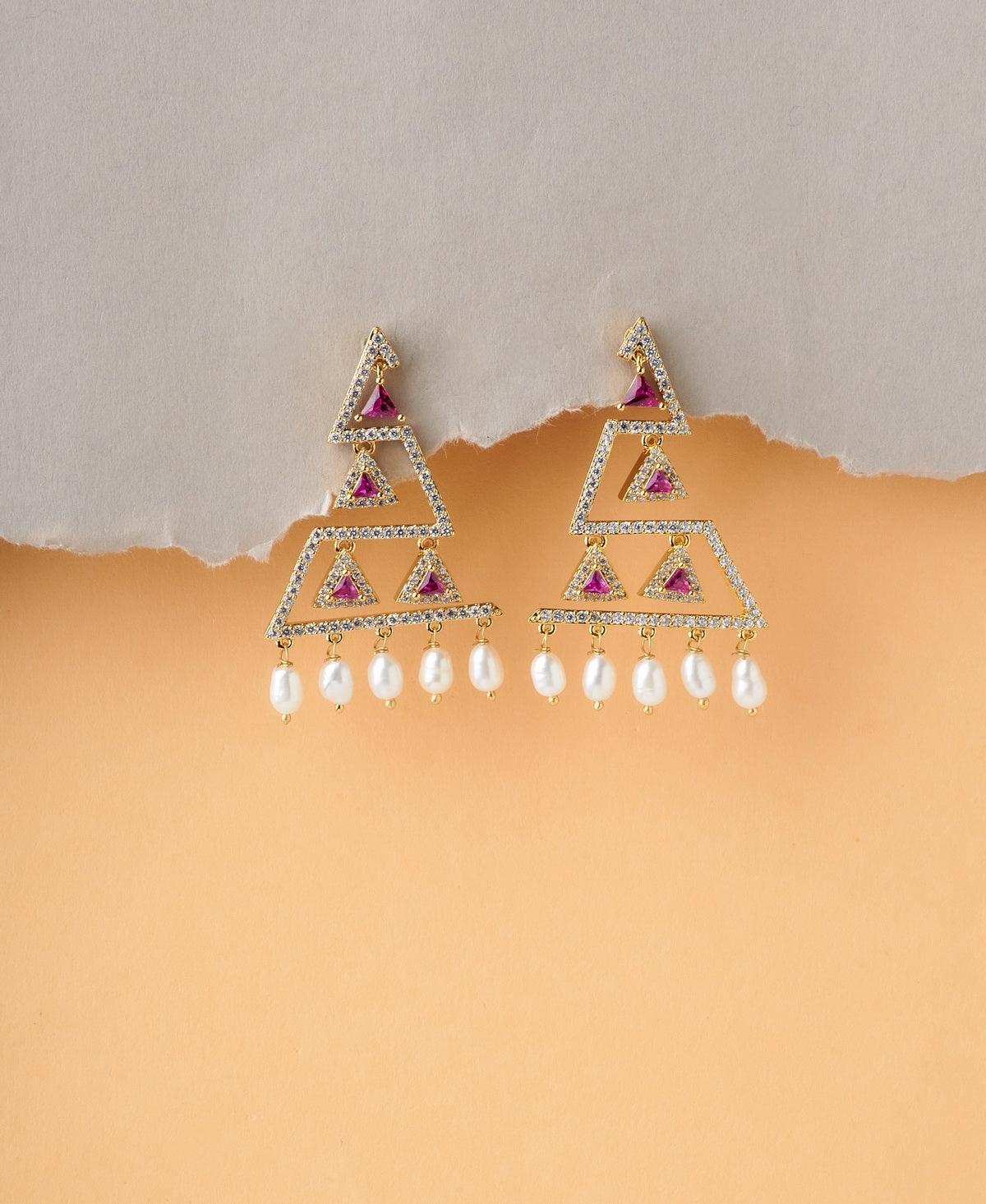 Traditional Stone Studded Pearl Earring - Chandrani Pearls