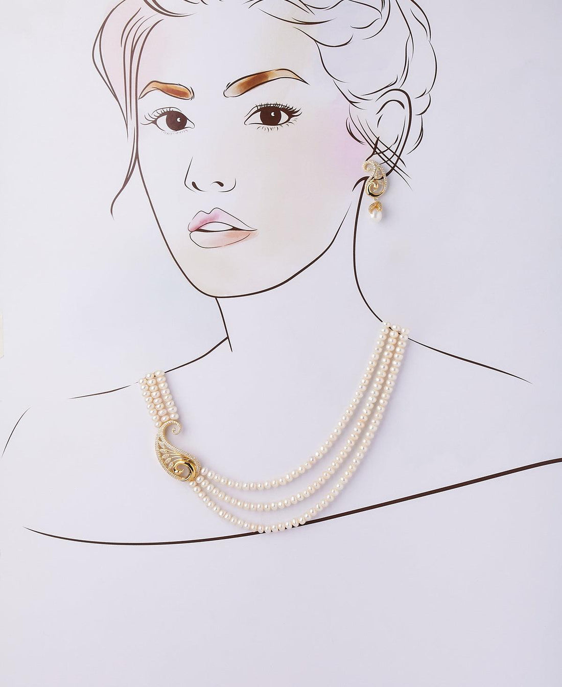 Traditional Stone Studded Pearl Necklace Set - Chandrani Pearls
