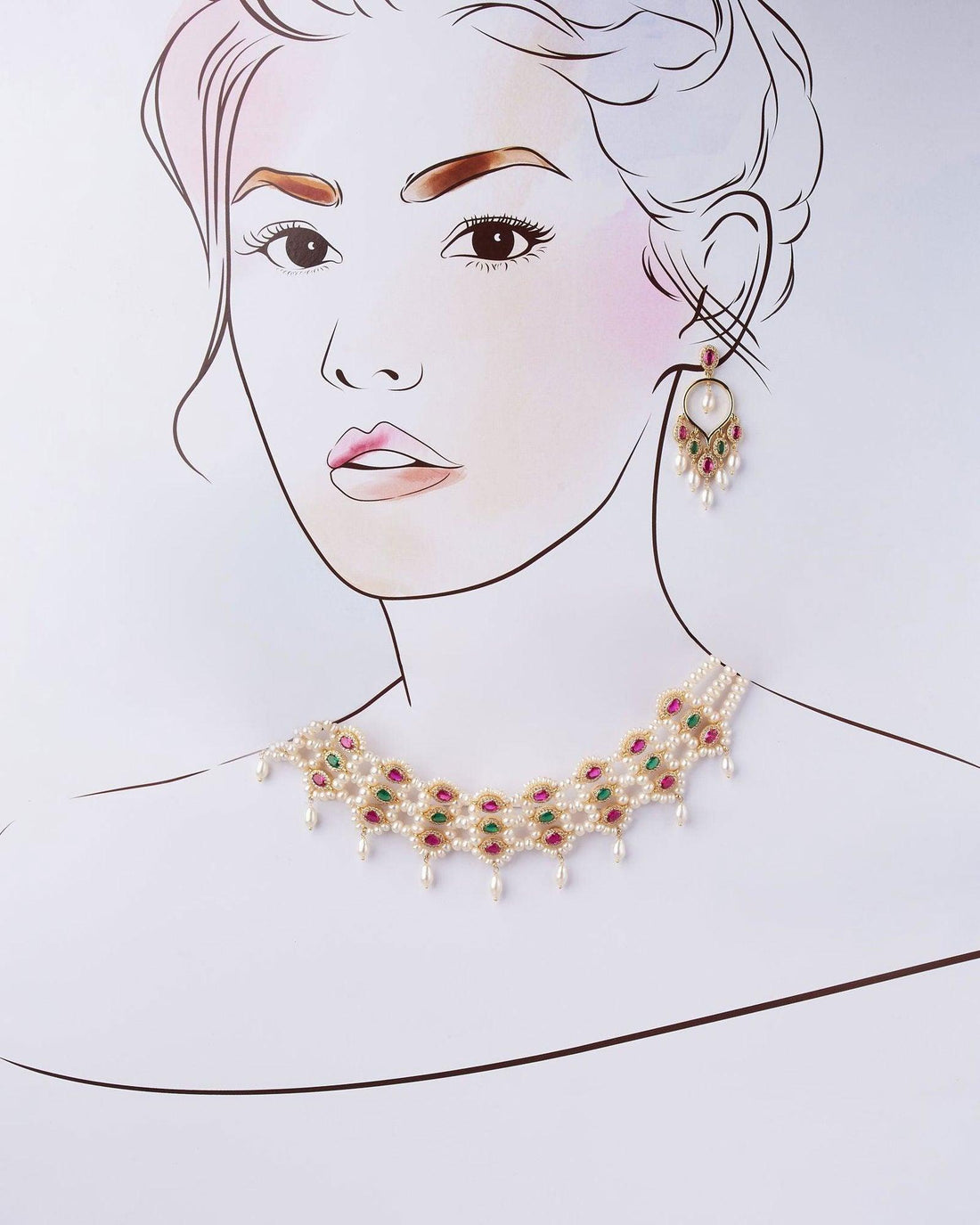 Traditional Tricolour Pearl Necklace Set with Bracelet - Chandrani Pearls