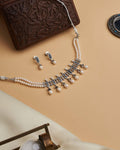 Traditional White Pearl Necklace Silver Finish Set - Chandrani Pearls