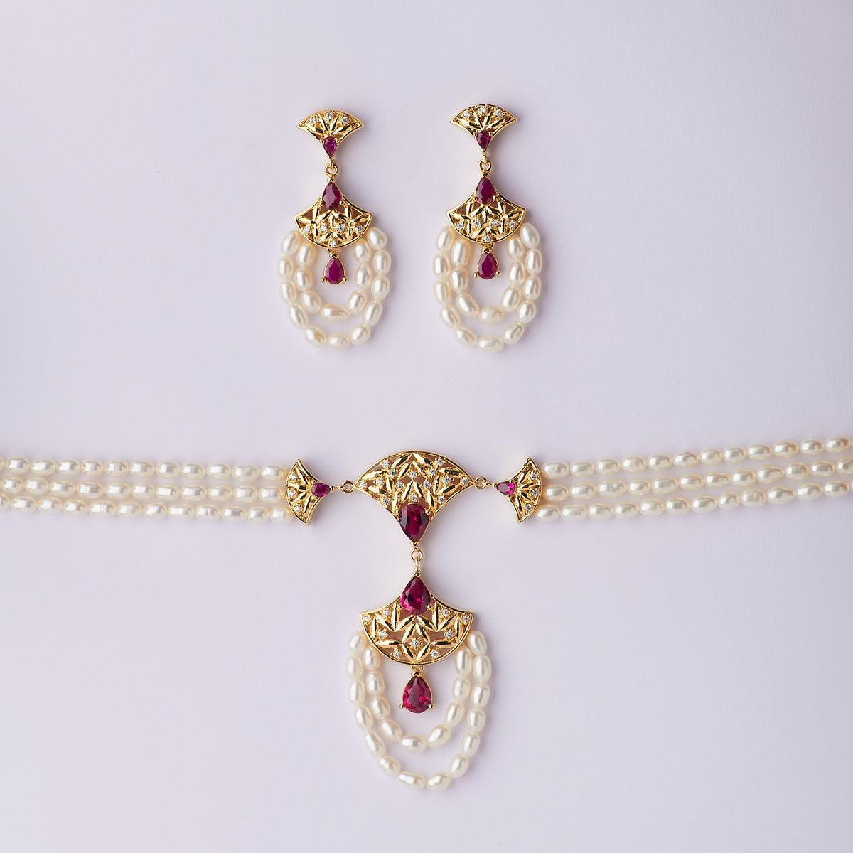 Traditional White Pearl Necklcae Set - Chandrani Pearls