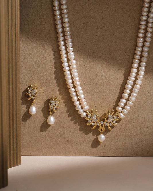 Trendy 2  Line Necklace Set - Chandrani Pearls