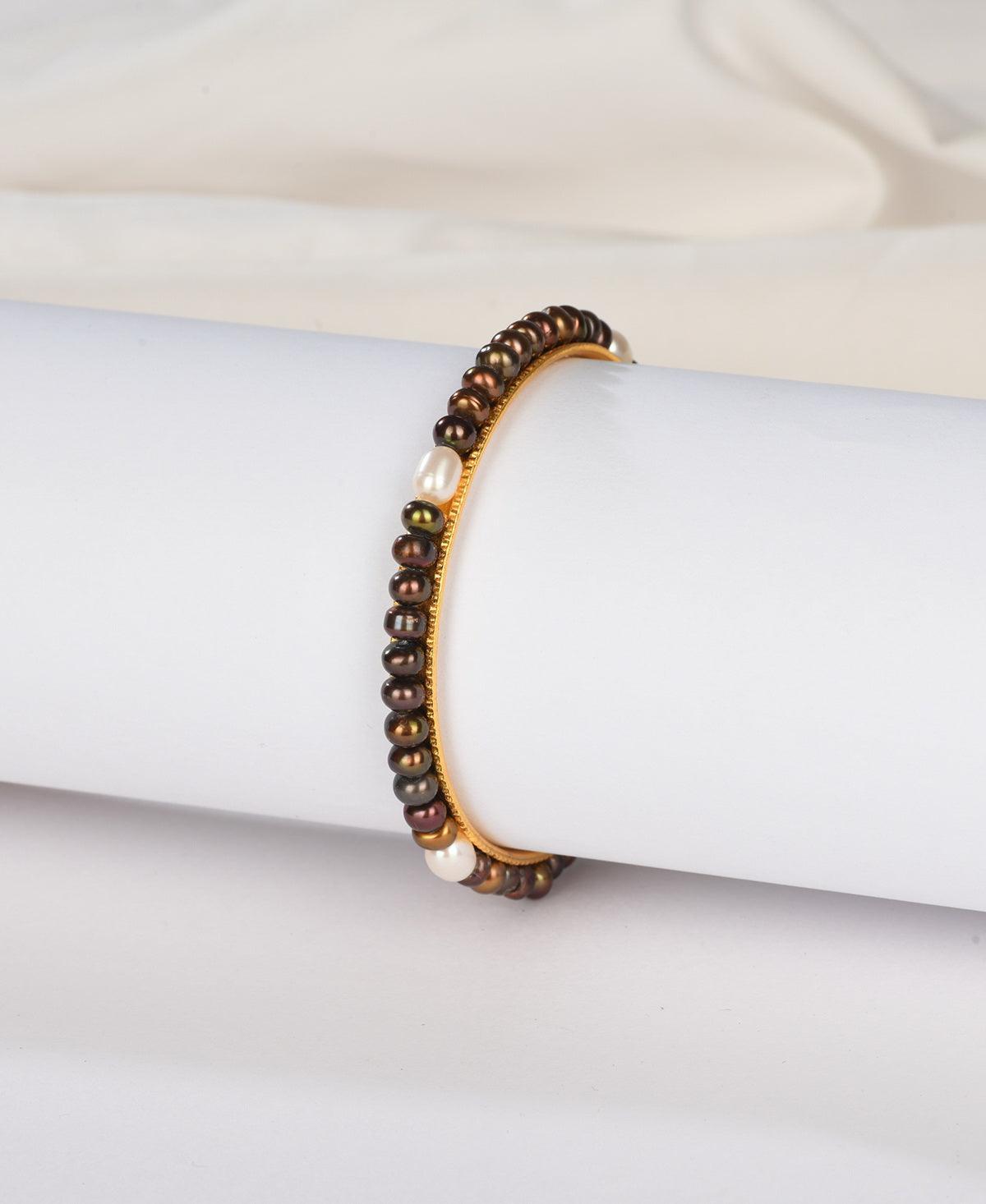Trendy Black and White Pearl Bangle - Chandrani Pearls