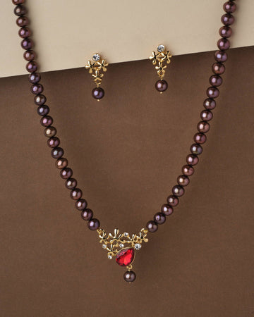 Trendy Brown Pearl Necklace Set - Chandrani Pearls