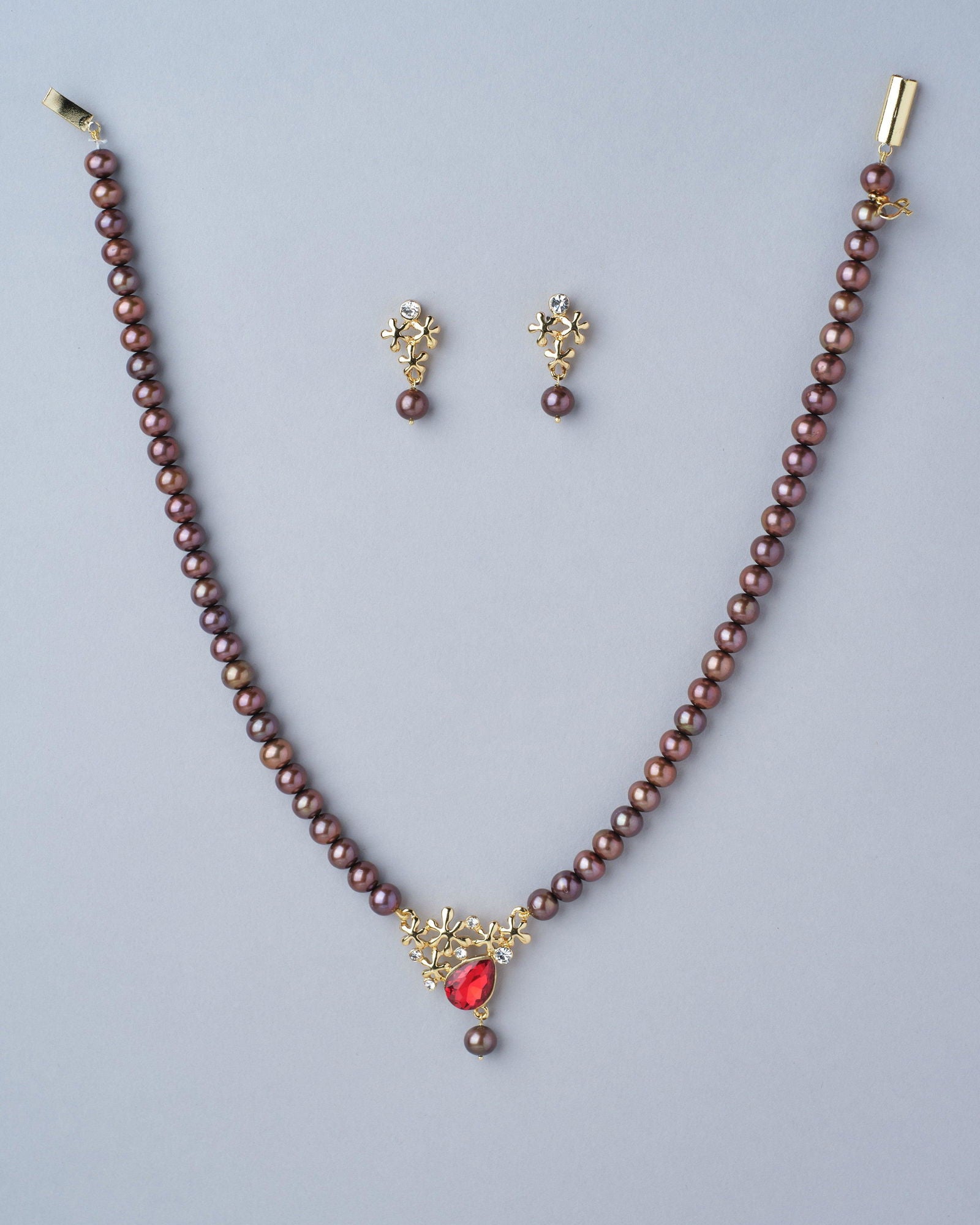 Trendy Brown Pearl Necklace Set - Chandrani Pearls