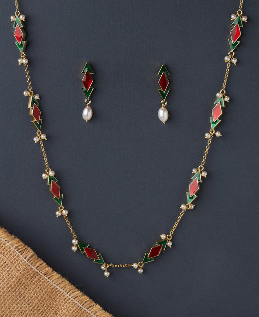 Trendy Enamel Chain Necklace Set - Chandrani Pearls