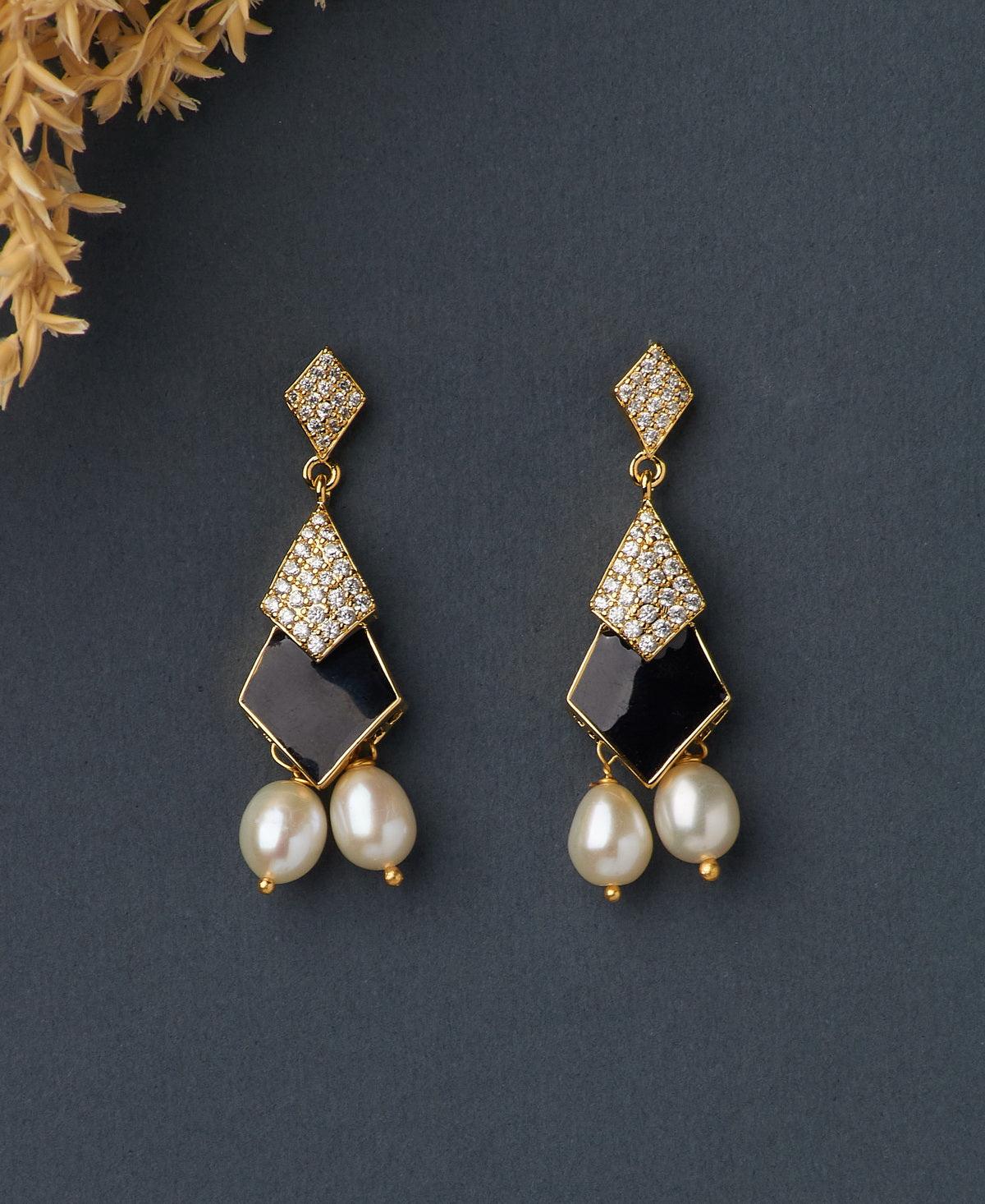 Trendy Enamel White Hang Pearl Earring - Chandrani Pearls