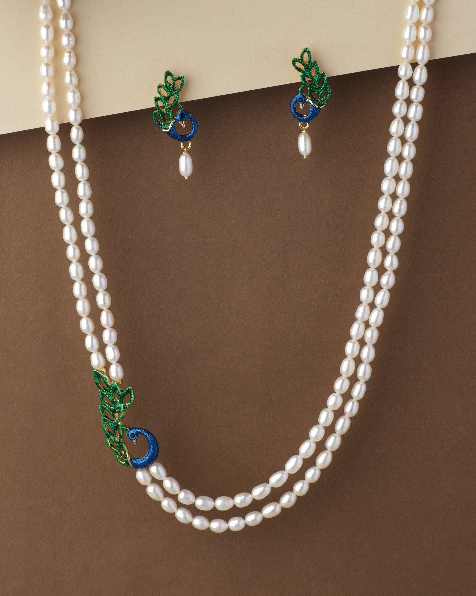 Trendy Peacock Real Pearl Necklace Set - Chandrani Pearls