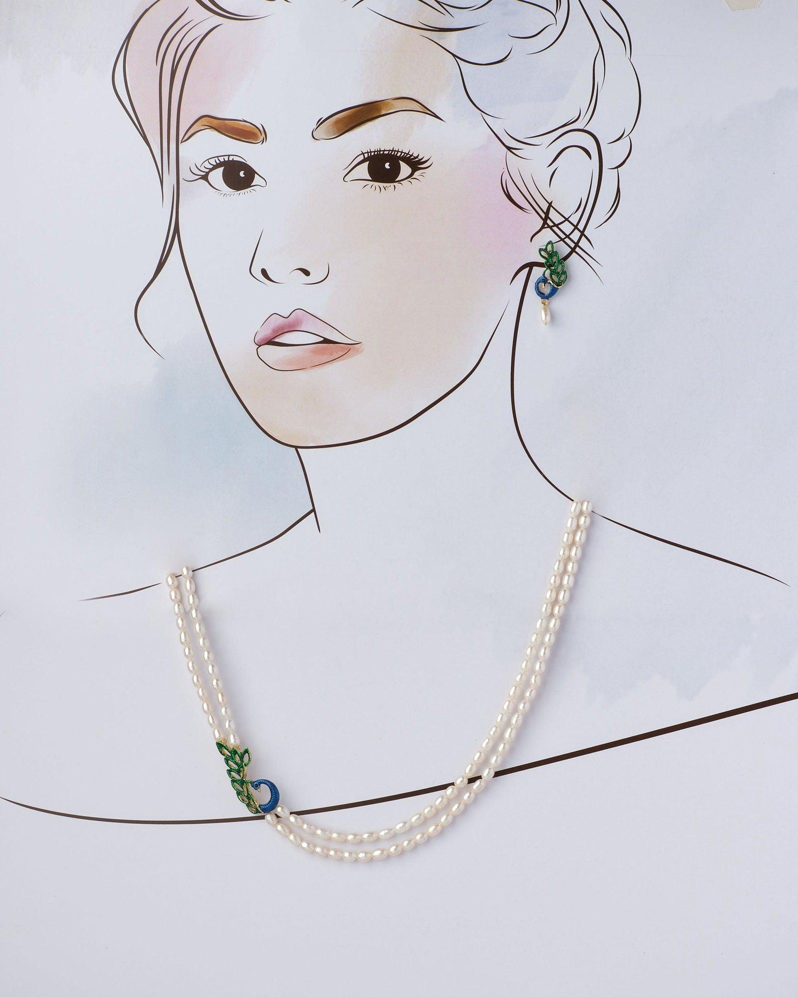 Trendy Peacock Real Pearl Necklace Set - Chandrani Pearls