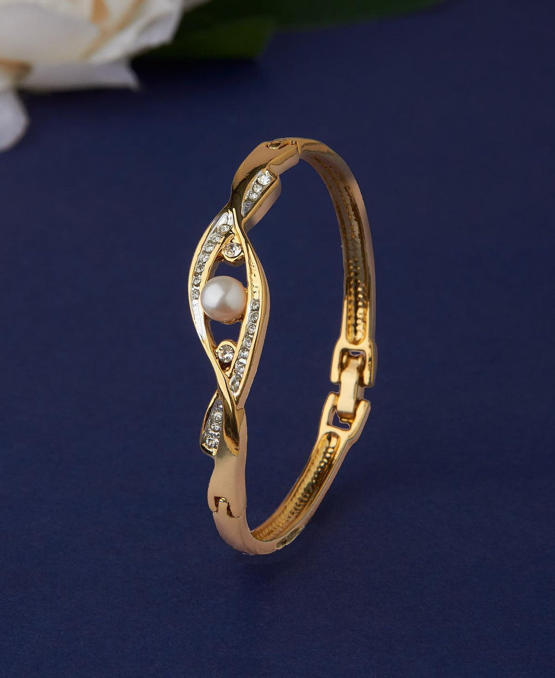 Trendy Pearl Studded Metallic Pearl Bangle - Chandrani Pearls