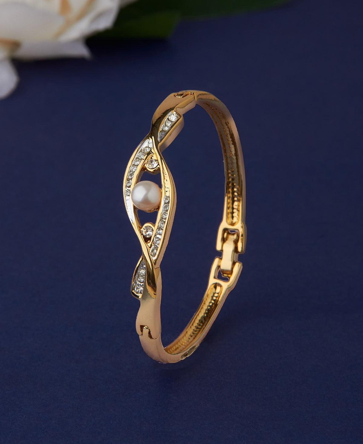 Trendy Pearl Studded Metallic Pearl Bangle - Chandrani Pearls