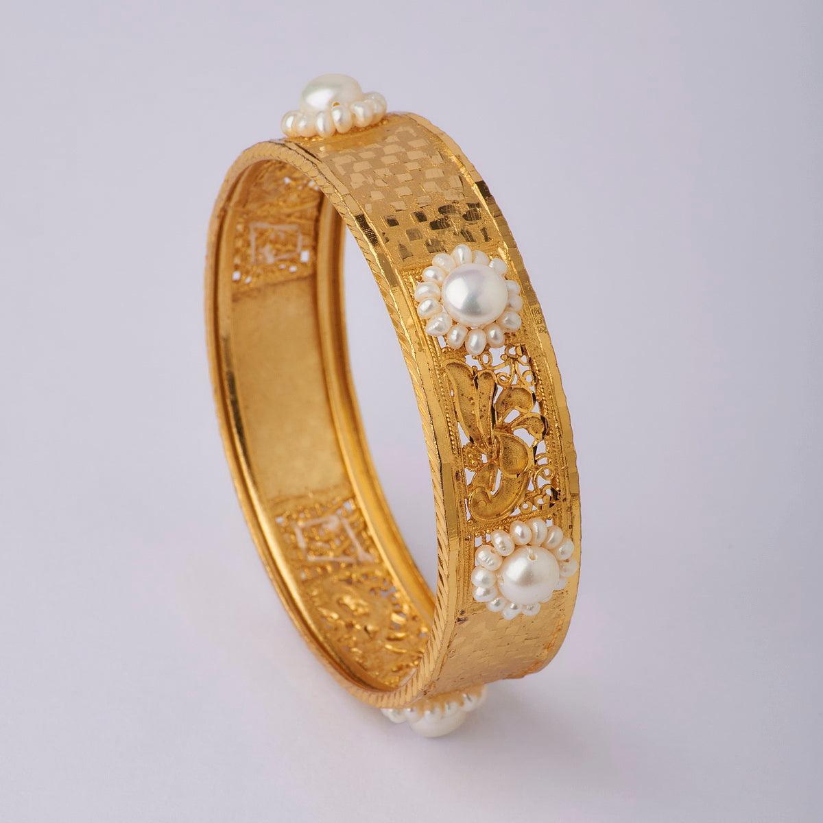 Trendy Pearl Studded Metallic Pearl Bangle - Chandrani Pearls