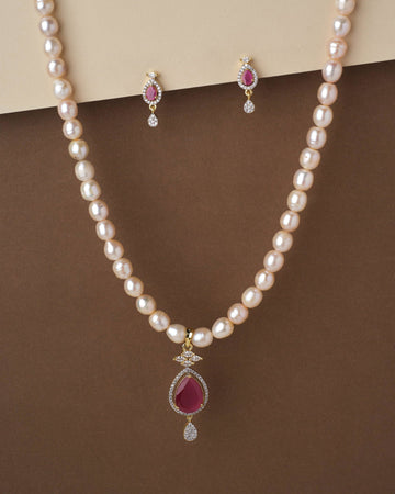 Trendy Pink Pearl Necklace Set - Chandrani Pearls