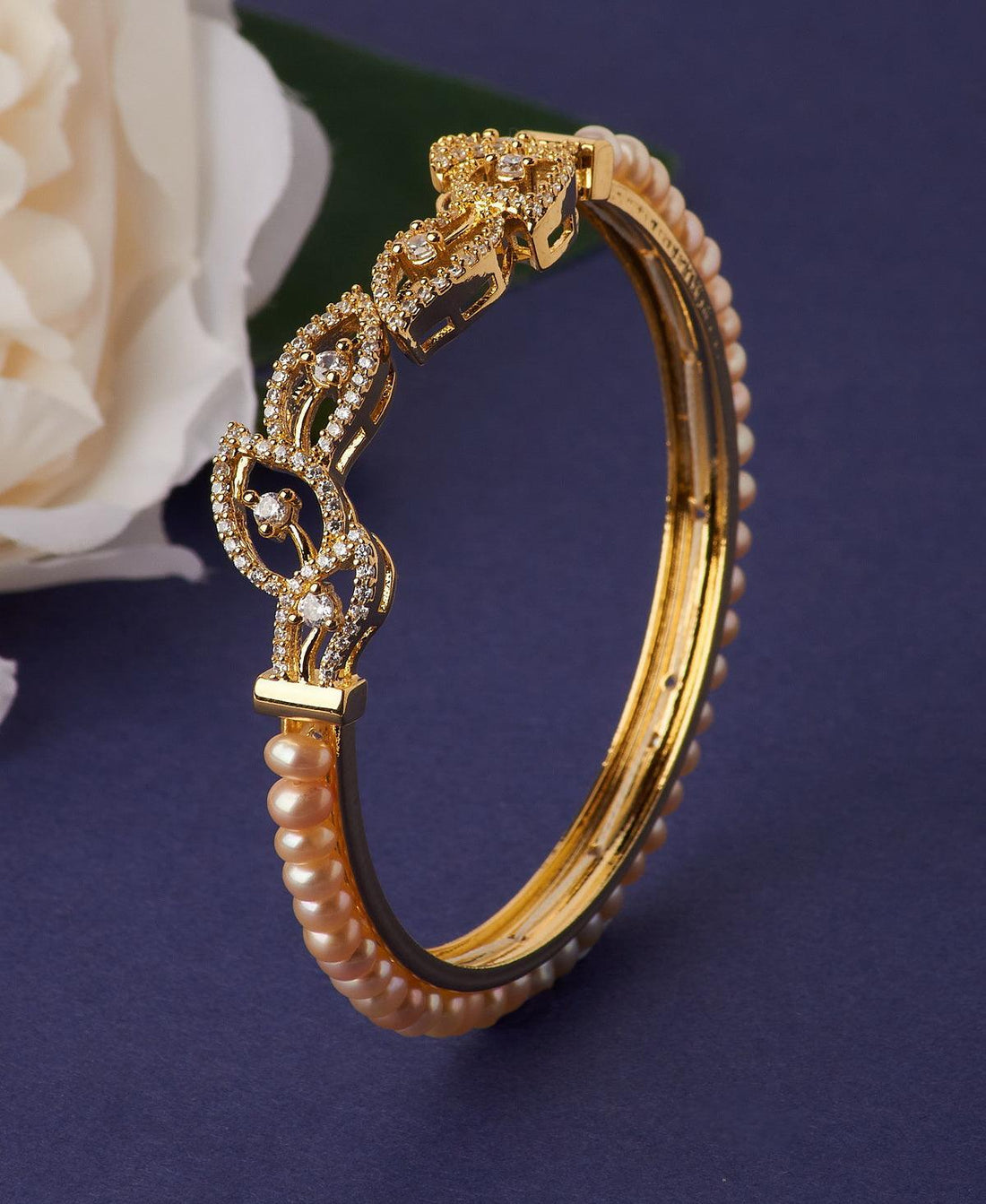 Trendy Stone Studded Pearl Bangle - Chandrani Pearls