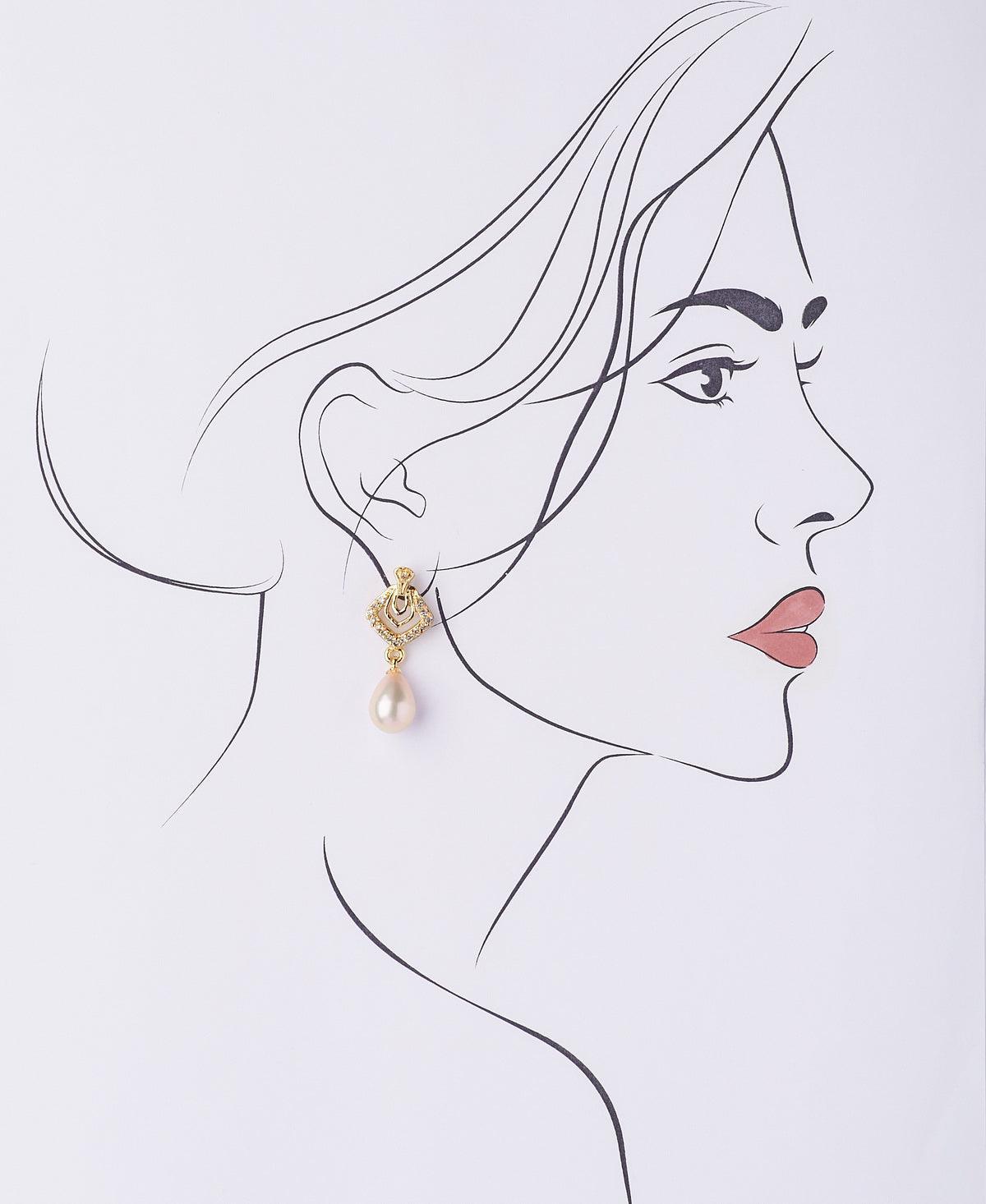 Trendy Stone Studded Pearl Hanging Earring - Chandrani Pearls