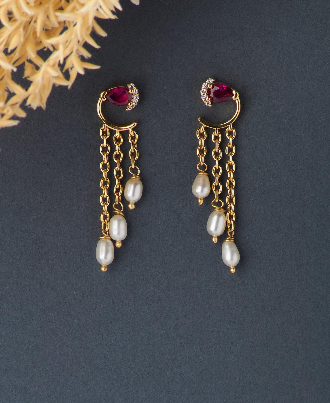 Trendy Stone Studded Pearl Hanging Earring - Chandrani Pearls