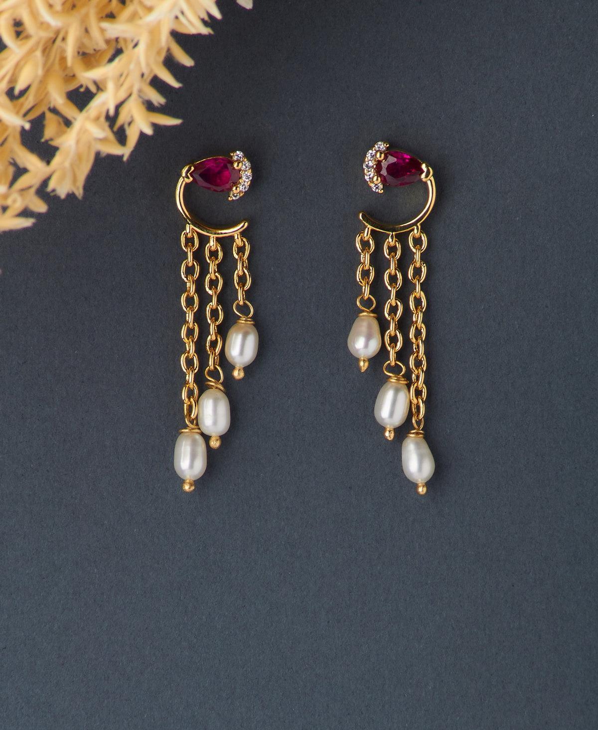 Trendy Stone Studded Pearl Hanging Earring - Chandrani Pearls