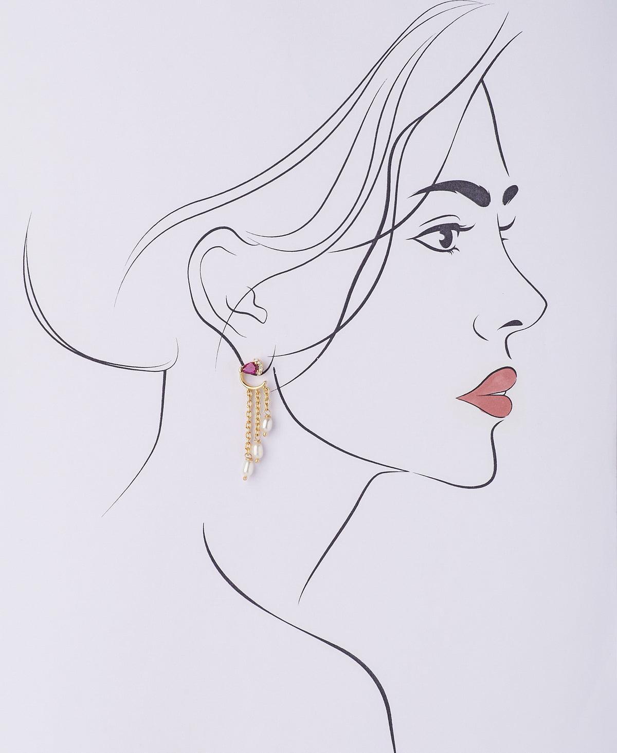 Trendy Stone Studded Pearl Hanging Earring - Chandrani Pearls