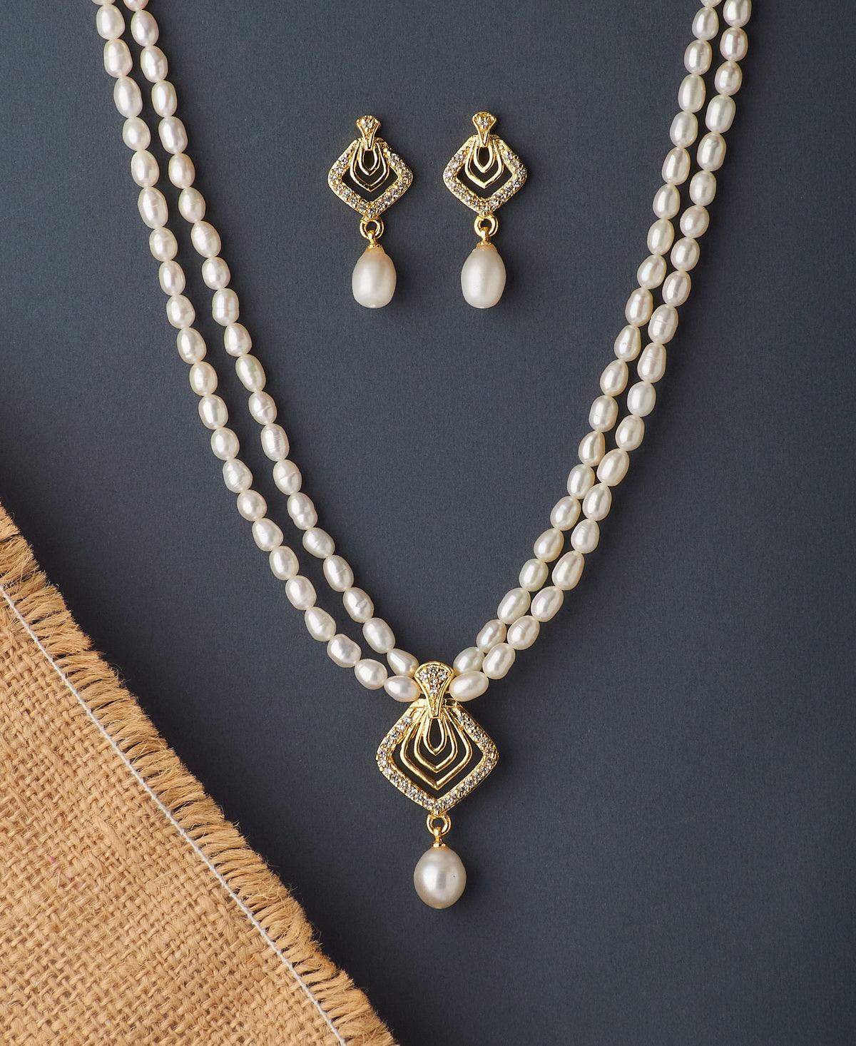 Trendy Stone Studded Pearl Necklace Set - Chandrani Pearls