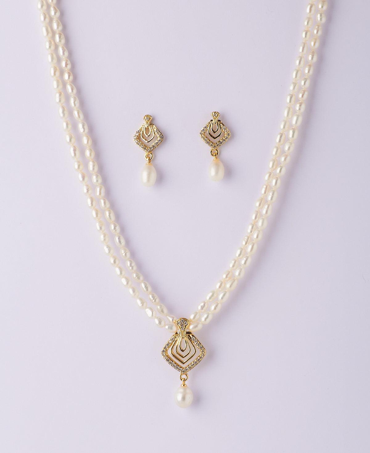 Trendy Stone Studded Pearl Necklace Set - Chandrani Pearls