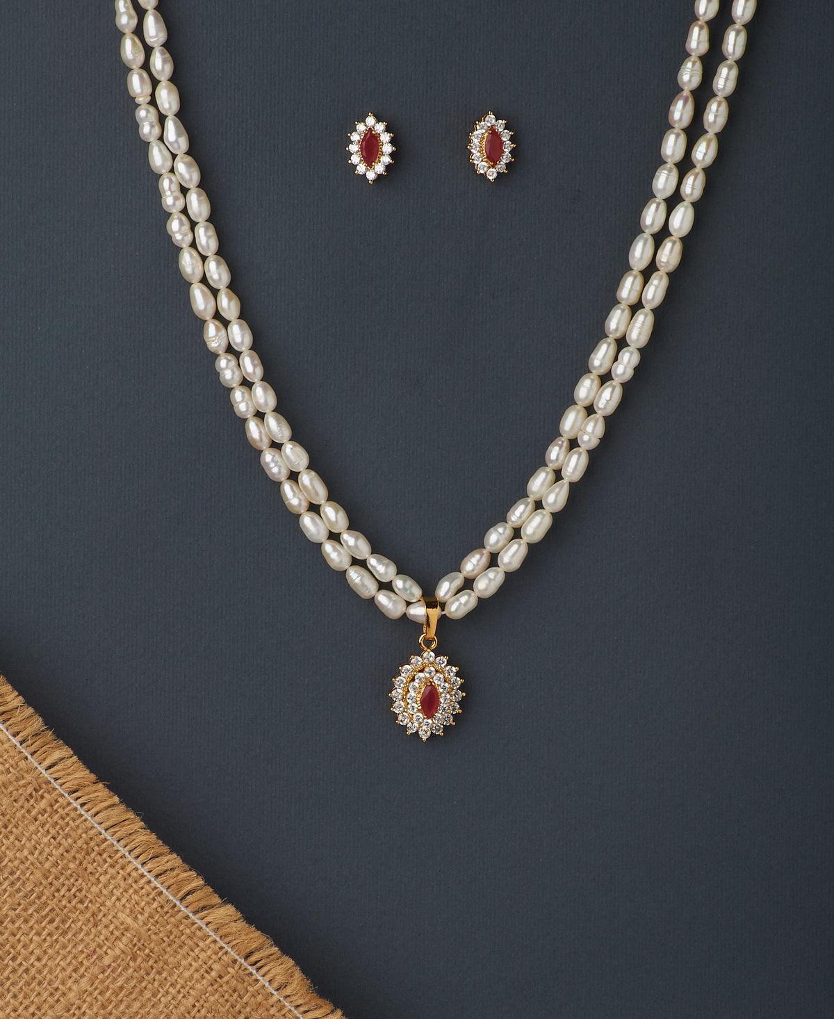 Trendy Stone Studded Pearl Necklace Set - Chandrani Pearls