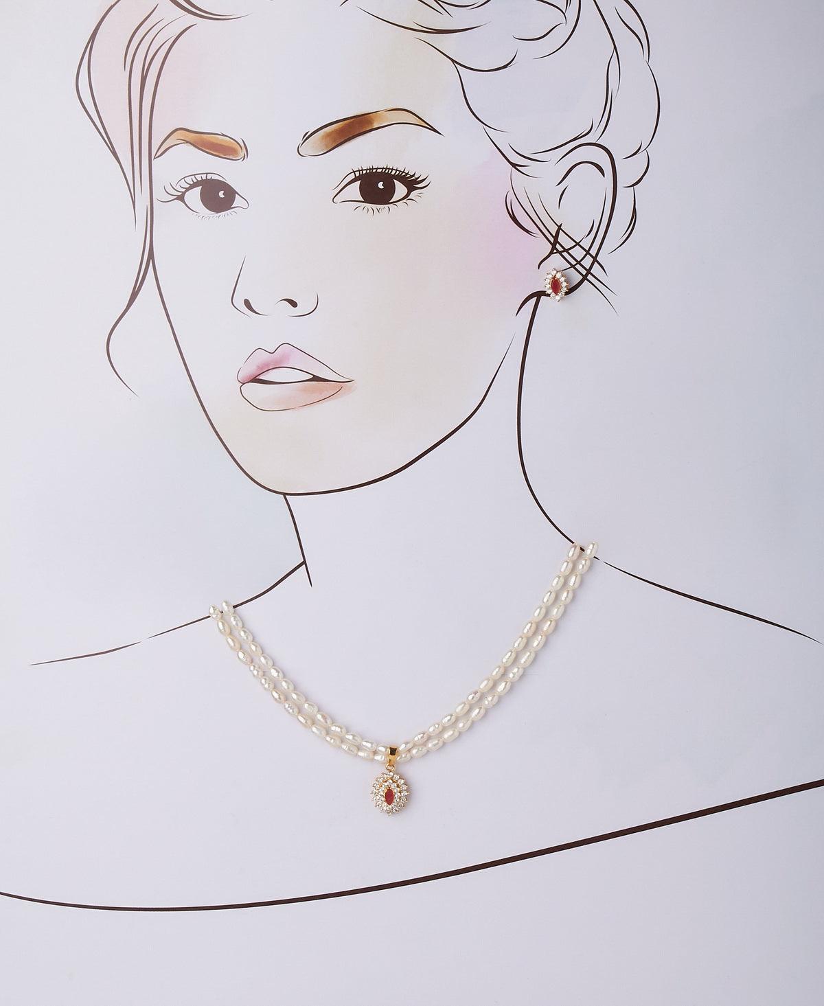 Trendy Stone Studded Pearl Necklace Set - Chandrani Pearls