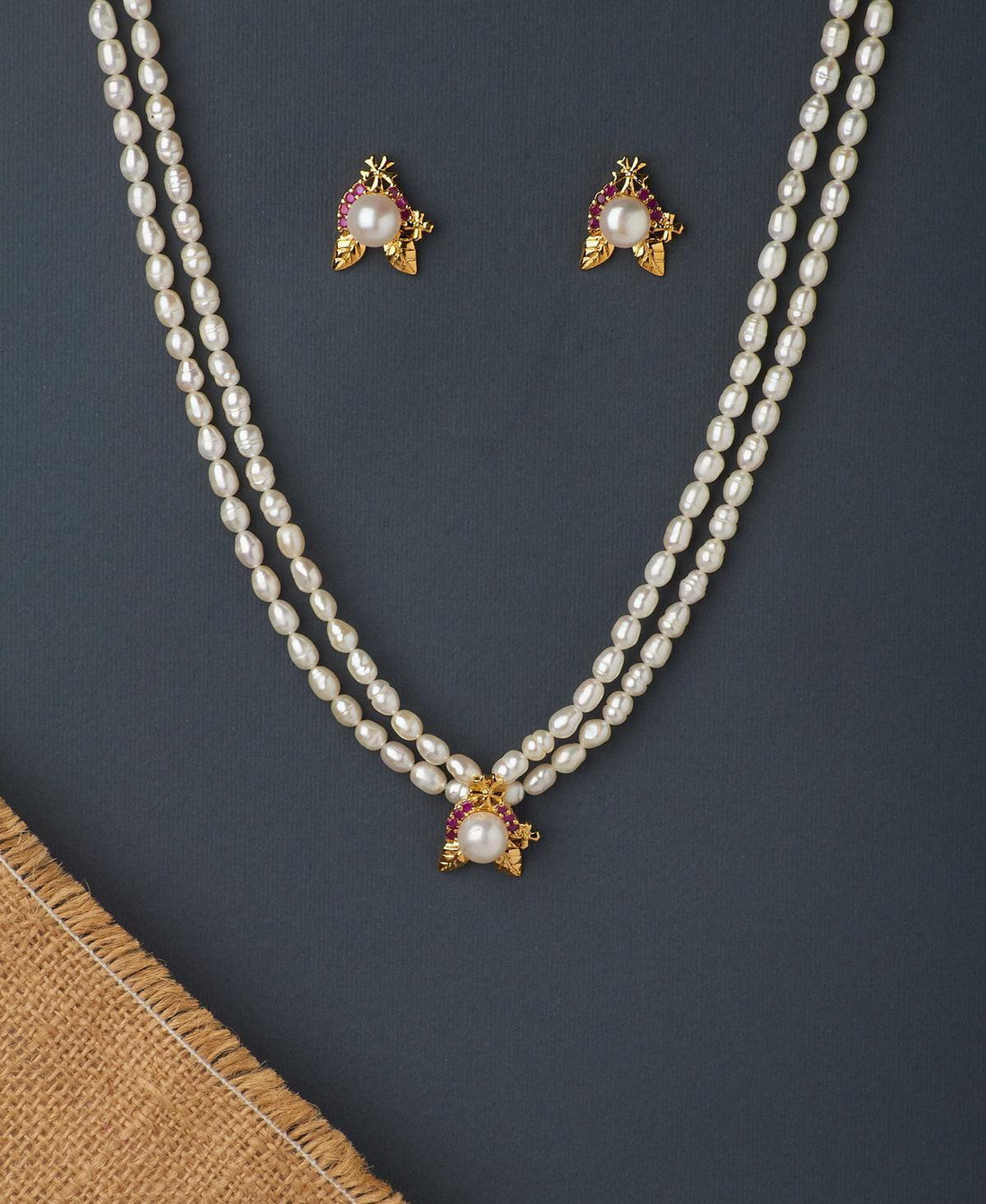 Trendy Stone Studded Pearl Necklace Set - Chandrani Pearls