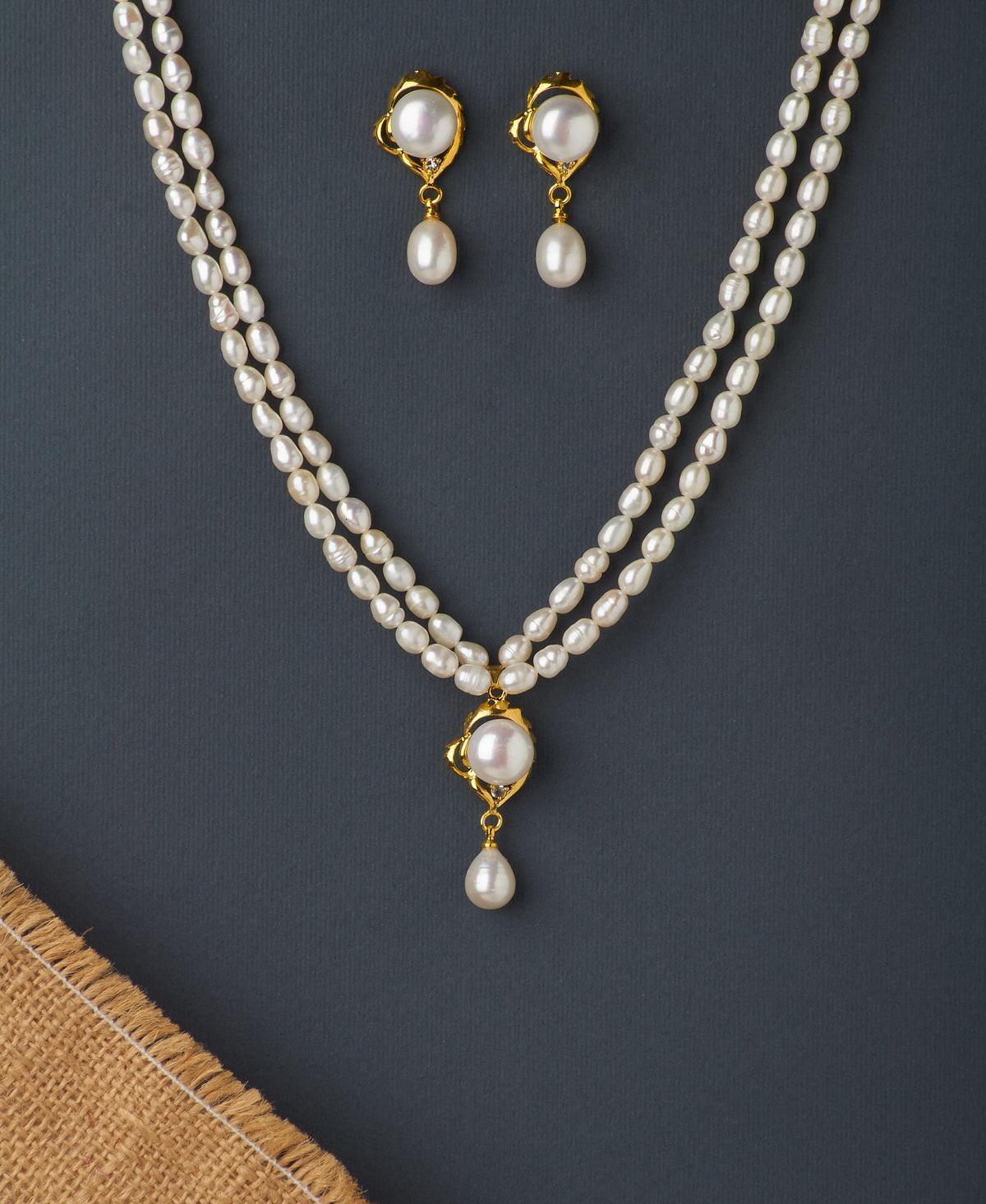 Trendy Stone Studded Pearl Necklace Set - Chandrani Pearls