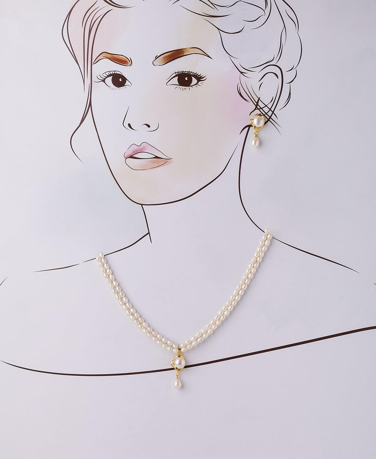 Trendy Stone Studded Pearl Necklace Set - Chandrani Pearls